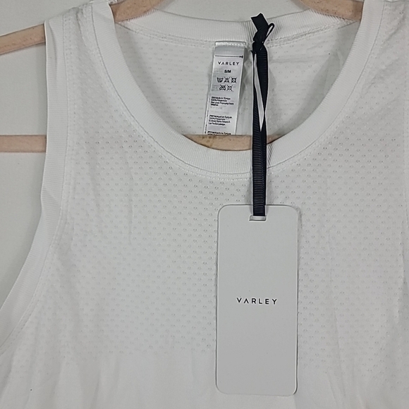 Varley Women's Dacey Longline Tank White Crew Neck Mesh Active Gym Top Sz S/M - Picture 2 of 6